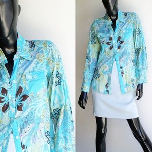 Pour Elle Blue Floral Long Sleeve Shirt US Size M